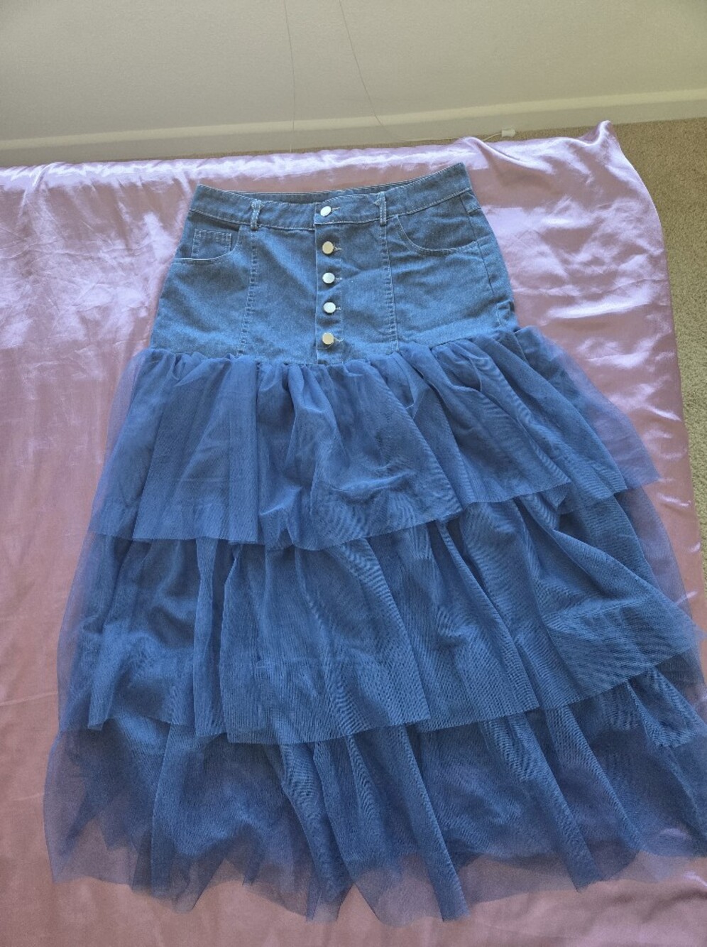 NEW Women's Blue Tulle Denim Combo Skirt - Size L